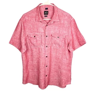 Armani Exchange Men's Red Short Sleeve Button-Up Shirt 100% Linen Size Large - Picture 1 of 11