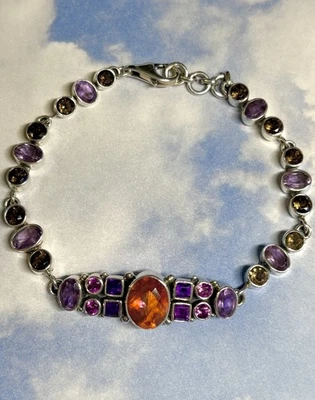 "Brazalete de tenis 925 Nicky Butler NB plata esterlina AMATISTA Y MIEL CUARZO 7,5""" Foto 1 de 3