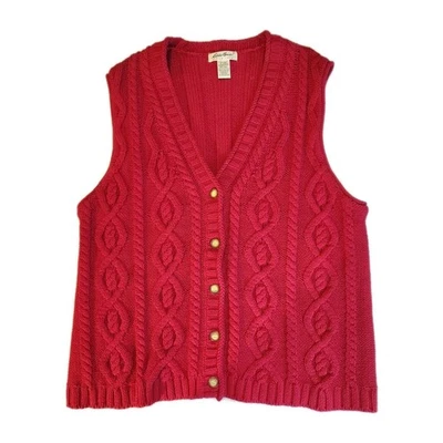 Eddie Bauer Women's XL Sweater Vest Cotton Cardigan Cable Knit Preppy - Image 1 of 4