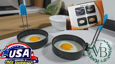 Eggs Rings, 2 Pack Stainless Steel Egg and Pancake Mould -1 silicone Brush - Image 1 of 4