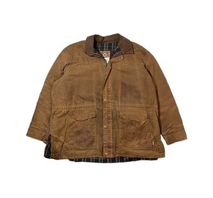 Cappotto vintage pareti oliato/cerato lavoro fienile coperta di flanella foderata marrone USA panno di latta - Foto 1 di 3