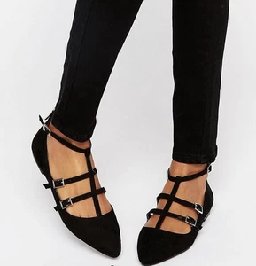 Oasis Women’s Black Pointy Buckle Zip Flats Sz 36 - Picture 1 of 8
