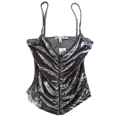 Camiseta sin mangas Express One Eleven para mujer S terciopelo aplastado cremallera frontal camisola acanalada Y2K Foto 1 de 4