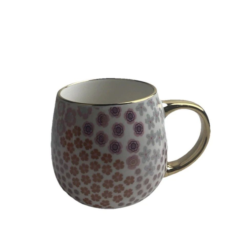 Taza de tomillo y gres de mesa con mango dorado recortada 16 oz floral - beige Foto 1 de 4