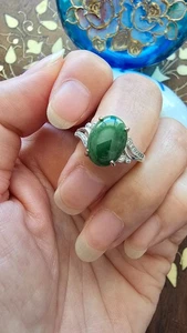 Genuine Green 4.75ct Jadeite Jade (Type A) 925 Silver Ring SIZE Adjustable - Picture 1 of 15