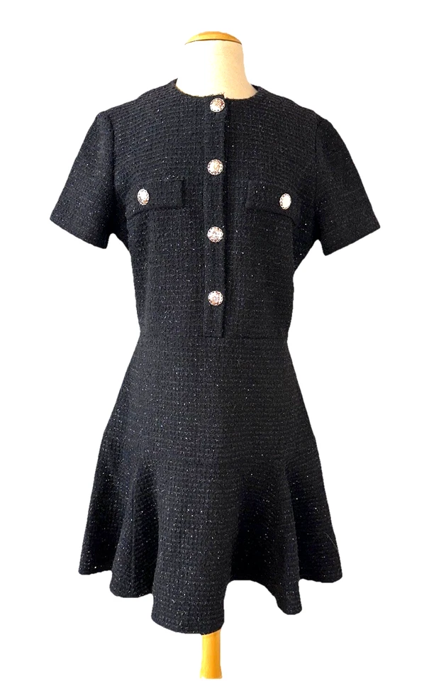 Vestido Corto MAJE Talla 40 L Metálico Tweed Negro $475 Fiesta Vacaciones Ocasión Nuevo con Etiquetas Foto 1 de 4