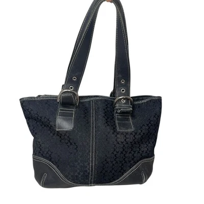 Coach Edie 31 Signature Embossed Leather Shoulder Bag Black Y2K Vintage Buckle - Image 1 of 4