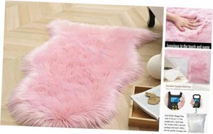 Deluxe Super Soft Fluffy Shaggy Home Decor Faux Sheepskin Rug for Bedroom Pink - Picture 1 of 8
