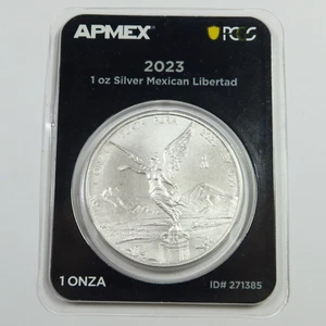 2023 APMEX 1 oz Silver Libertad Un Onza Mexico Coin in PCGS APMEX Holder #52547L - Picture 1 of 2