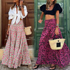 Womens Floral Long Maxi Skirt Ladies High Waist Beach Holiday Swing Dress +