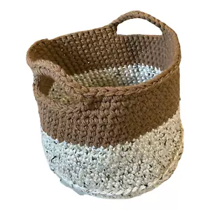 Handmade Decorative Yarn Made Storage Tote With Handles by Marsha - Picture 1 of 9