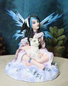 Ebros Winter Frozen Tribal Eskimo Fairy With Snow Wolf Cub Pup Pet Figurine - Picture 1 of 6