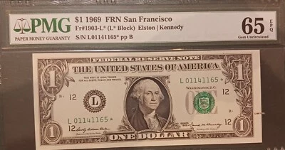 Error 1969 $1 Misaligned Front Federal Reserve STAR NOTE $1 PMG 65 EPQ - Image 1 of 4