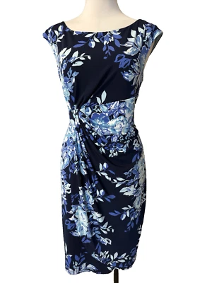 Vestido Connected 12 Azul Blanco Floral Elástico Vaina Sin Mangas Lavable NUEVO Foto 1 de 4