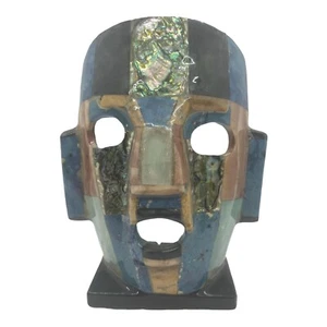 Vintage Stone Mosaic Mayan Death Mask Folk Art Sculpture 1970s - Picture 1 of 7
