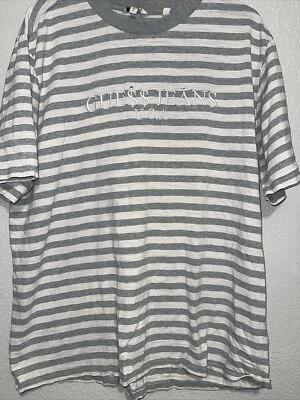 Guess Originals GUE$$ X ASAP Rocky Collab Embroidered Grey White Striped Shirt L - Image 1 of 4