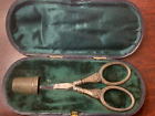 Antique 800 Silver Sewing Scissors & Thimble with Case