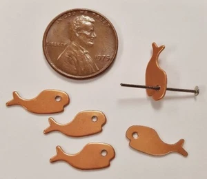 12 VINTAGE WHALE FLAT 6x15mm. COPPER COATED STEEL STAMPING FINDINGS N40       - Picture 1 of 2
