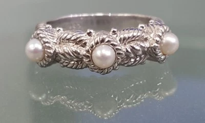 Anillo de perlas de tres piedras con cable apilable Judith Ripka de plata de ley talla 7 Foto 1 de 4