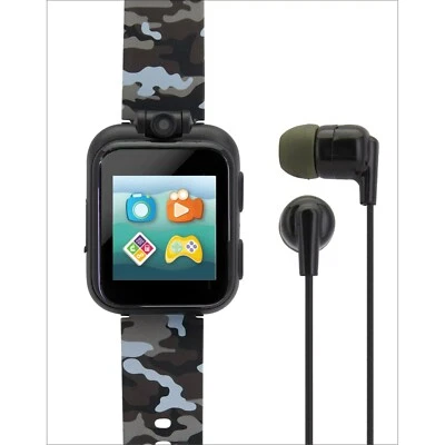 iTech Junior Boys Smartwatch Earbuds Set, Black/Grey Camouflage