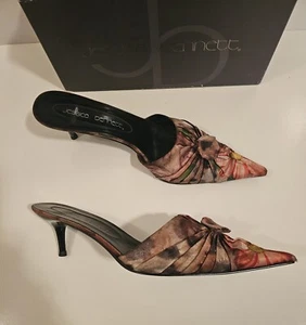 Jessica Bennett Brown Silk Kitten Heel Mules w/Floral Design ITALY 12M. - Picture 1 of 8