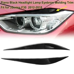 2x Piano Black Headlight Lamp Eyebrow Molding Trim For 3Series F30 2012-2018 - Picture 1 of 7