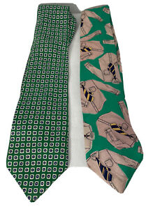 Lot of 2 Polo Ralph Lauren Green 100% Silk Ties Made in USA Polo Lauren