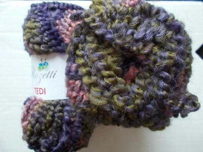 Rozetti Tedi bulky wool blend boucle yarn,purple/green/pink, lot of 2(82 yds ea) - Image 1 of 3