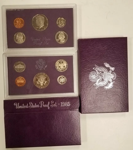 SS0585SXBCiO U.S. MINT 5 COIN YEAR 1985-S CAMEO PROOF SET LIGHTLY TONED FULL OGP Cover