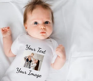 Personalised Custom Baby Vest Image Upload Babygrow Bodysuit Reveal Announcement - Picture 1 of 15