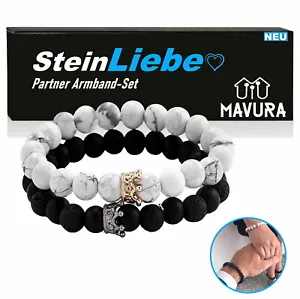 SteinLiebe Partner Armband King Queen Anhänger Set Perle Krone Marmor Optik - Bild 1 von 5