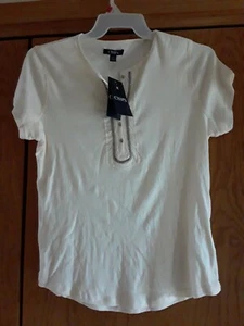 Henley-Top Bluse Damen Chaps elfenbeinfarben Perlen Größe L UVP 45,00 $ - Bild 1 von 3