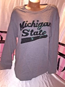 Victorias Secret PINK Michigan State Spartans Sweatshirt Crewneck Sequin Large - Picture 1 of 2