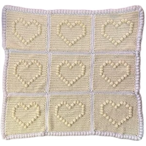 Handmade Baby Blanket Crotchet Bubble Heart Love Infant Swaddler Yellow Newborn - Picture 1 of 11