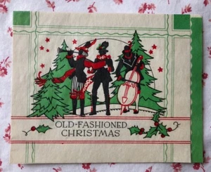 Vintage 1930s Old Fashioned Christmas Greeting Card Trio of Carolers - Picture 1 of 8