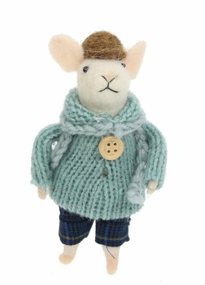 stehende Filz Maus blaue Jacke Karohose Hut Filz Deko  XmasLook - Bild 1 von 1