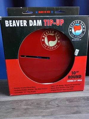 UNCLE JOSH BEAVER DAM RED ROUND WOOD 10" ICE FISHING TIP UP - Image 1 of 4
