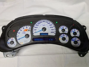 03-06 handcrafted lg bright orange Z71 LOGO SILVERADO WHITE SS BLUE LED CLUSTER - Picture 1 of 3