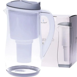 Ecobud Gentoo Glass Water Filter Jug 1.5L Grey & White | Alkaline, BPA-Free - Picture 1 of 1
