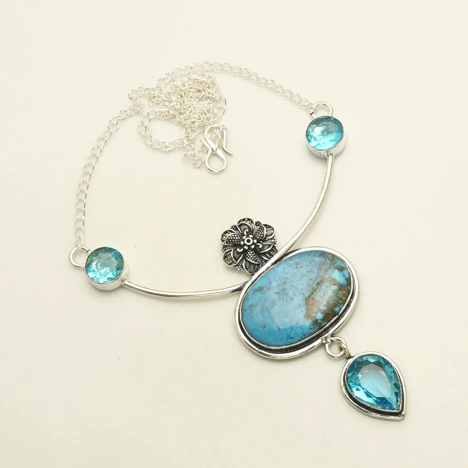 Turquoise Blue Topaz Gemstone Ethnic Handmade Necklace Jewelry 28 Gms AN 11978 - Image 1 of 1