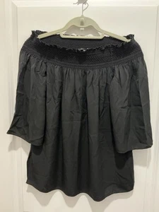 Theory Top Small Black Elastic Off The Shoulder 100% Silk - Picture 1 of 9