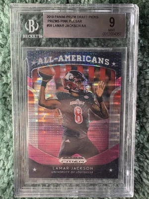 2019 Panini Prizm Draft Picks - Lamar Jackson #59 Pink Pulsar Prizm BGS 9 - Image 1 of 2