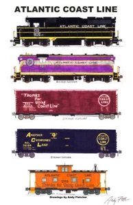 Póster de ferrocarril de 11""x17"" línea de la costa atlántica firmado por Andy Fletcher - Imagen 1 de 1
