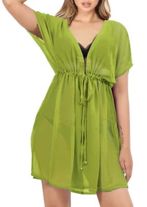 LA LEELA Cover Ups Swimwear Women Blouse Sheer Swim Bathing Suit US 14-24W Green - Picture 1 of 3