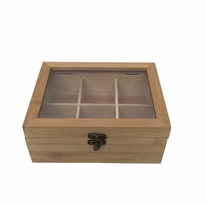 Teebox aus Bambus mit Sichtfenster  6 Fächer Aufbewahrungsbox für Teebeutel - Bild 1 von 3