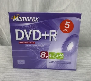 Memorex DVD+R Blank DVDs 5 Pack Recordable for PC Home Video Recorders - Picture 1 of 8