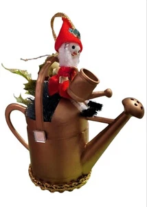 Vintage Christmas Ornament Santa Watering Can 3.75"x3.75" - Picture 1 of 5