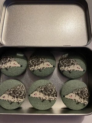 Handmade Fabric Button Magnets In Sophie Allport Hedgehog Fabric - Image 1 of 3