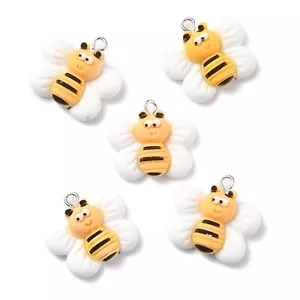 30Pcs Bee Resin Pendants Charms with Platinum Iron Peg Bail Jewelry Making 23mm - Picture 1 of 3