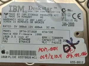 Ibm Deskstar 10.2gb Dpta-371020 Ide Pata 3.5 Inch Hard Drive 7200 Rpm Apple N79 - Picture 1 of 11